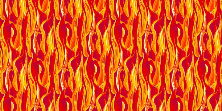 Fire background with textured flames seamless pattern design. Tongues of fire hand drawing graphic design