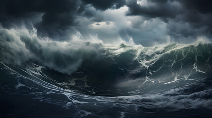Huge ocean wave, sea water background in rough conditions - obrazy, fototapety, plakaty