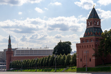 The Konstantino-Eleninskaya and Beklemishevskaya towers were photographed against the background of...