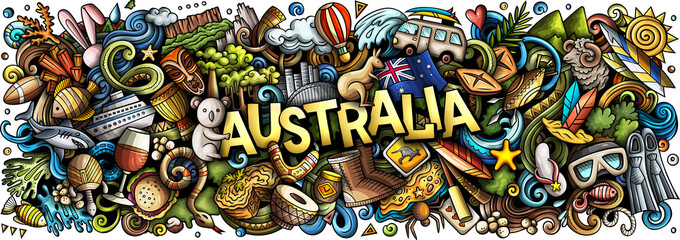 Australia word doodle cartoon banner design