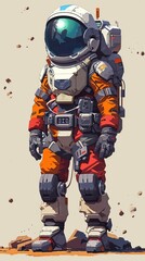 pixel art of space explorer character wear spacesuit , game asset, 2d pixel art