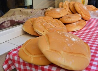 bread at a street stall at a craft fair in Santo Domingo de la Calzada in December