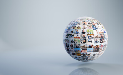 Digital sphere with various people streaming in online network
