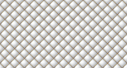 Simple upholstery quilted background. Quilted stitched background pattern. White leather texture sofa backdrop. Seamless texture quilted background