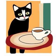 cat with cup of coffee