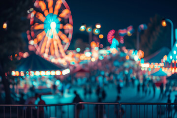 Defocused motion blur merry-go-round, blurry state fair at night background overlay - 716803663