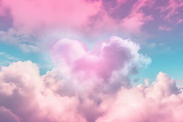 beautiful colorful valentine day heart in the clouds as abstract pink background - obrazy, fototapety, plakaty