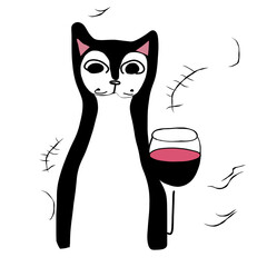 cat with a glass of wine