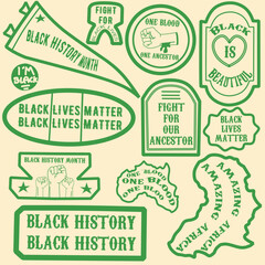set of icons, black history month typography design set. Vector African American History Designs set with text, map for poster, print, card, banner, background. black history month vector set.
