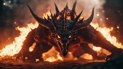 fire in the volcano dragon Molten roch devil demon dragon in attack 