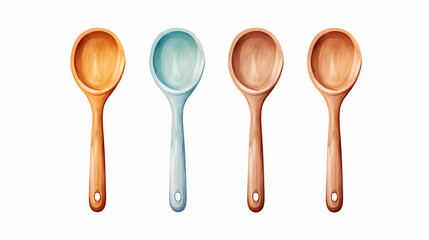 Artistic Watercolor Collection of Wooden and Pastel Colored Cooking Spoons