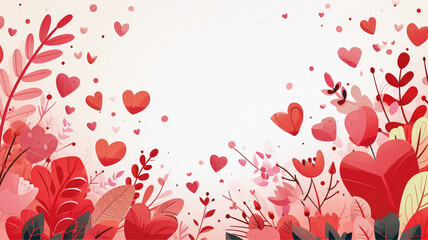 Valentine's background with beautiful pinkish leaves. Combination of lovely hearts with plants