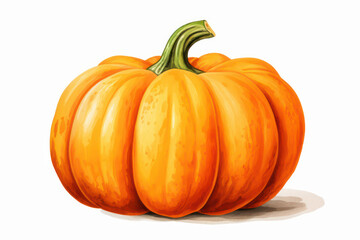 Autumn Harvest: Vibrant Pumpkin on White Background with Decorative Stem and Yellow, Orange, and Red Colors