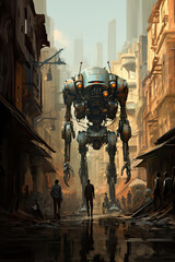 giant robot in the city streets