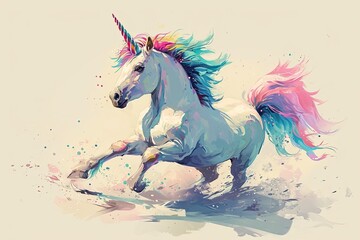 Naklejka na ściany i meble Watercolor Cute rainbow Pegasus unicorn horse illustration isolated on white background