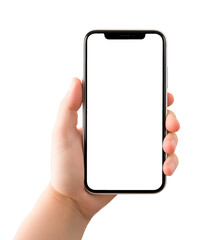 Small Hand Holding Smart Phone - On a Clear Background