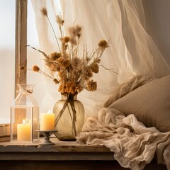 Cozy Candlelit Corner with Delicate Dried Flowers