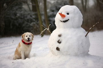 Dog next to the Snowman