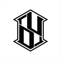 UO Logo monogram hexagon shield shape up and down with sharp corner isolated style design