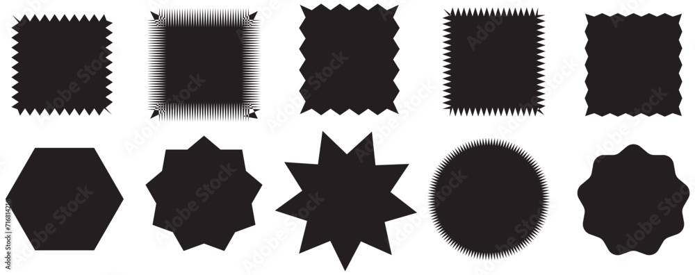 Poster zig zag edge rectangle shape collection. jagged rectangular elements set. black graphic design eleme