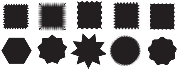 Zig zag edge rectangle shape collection. Jagged rectangular elements set. Black graphic design elements for decoration, banner, poster, template, sticker, badge, label, tag. Vector bundle
Vector Forma - obrazy, fototapety, plakaty