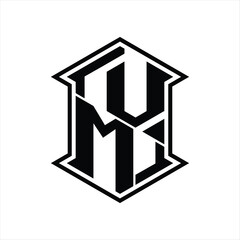 VM Logo monogram hexagon shield shape up and down with sharp corner isolated style design