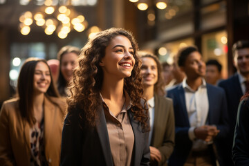 An elegant image of youth mentors guiding their peers in a leadership development program, fostering a sense of empowerment and intelligence in the younger generation.