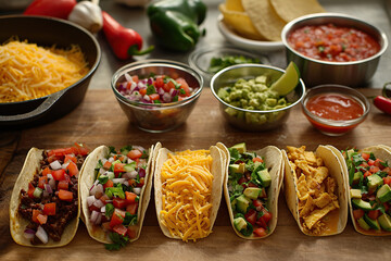 Making tacos, from filling tortillas to adding toppings