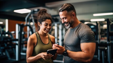 Naklejka premium Personal Training and fitness coaching application and trainer, LQBTQ confident and happy persons, modern lifestyle and fitness