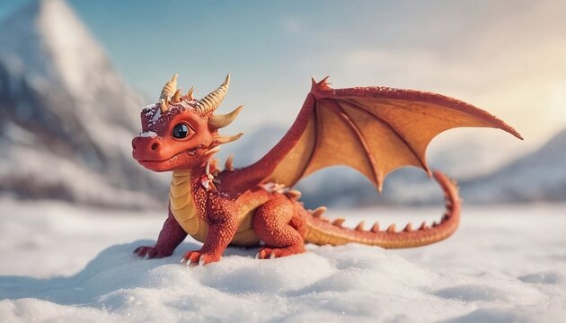 Cute little dragon for 2024 in winter landscape on snow chinese new year concept 2024 created with generative ai