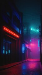 Dark street, night smog and smoke neon light. Dark background of the night city, ray of light in the dark. Gloomy dark background.  generative, ai.