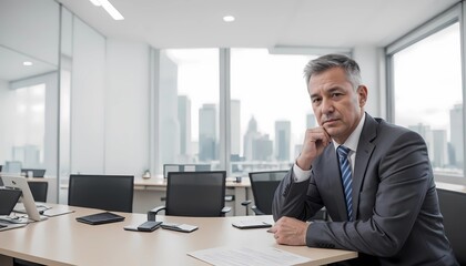 Professional Businessman in Modern Office with Cityscape View