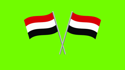 Flag of Yemen, Yemen Flag, National symbol of Yemen country. Crossed table flag of Yemen isolated on green screen.