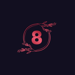 Floral Number color golden pink Vector illustration