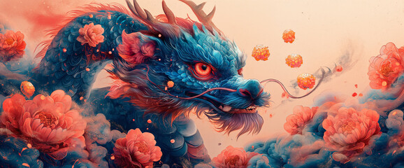 Chinese zodiac dragon with contemporary digital vectors for a festive and dynamic composition