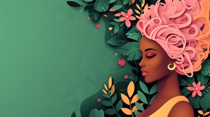 illustrations of handcraft paper made a background with text space of African women with pink hair, - obrazy, fototapety, plakaty