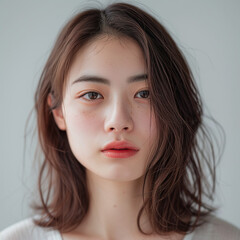 日本人女性の顔（アジア人、ナチュラル、正面）