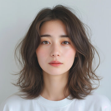 日本人女性の顔（アジア人、ナチュラル、正面）