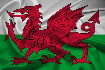 Flag of Wales, Wales Flag, National symbol of Wales country. Fabric and texture Flag of Wales