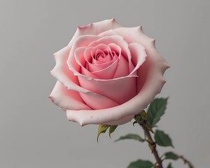 Close-Up of a Blooming Pink Rose with Green Leaves 