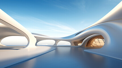 the futuristic design architecture with blue sky