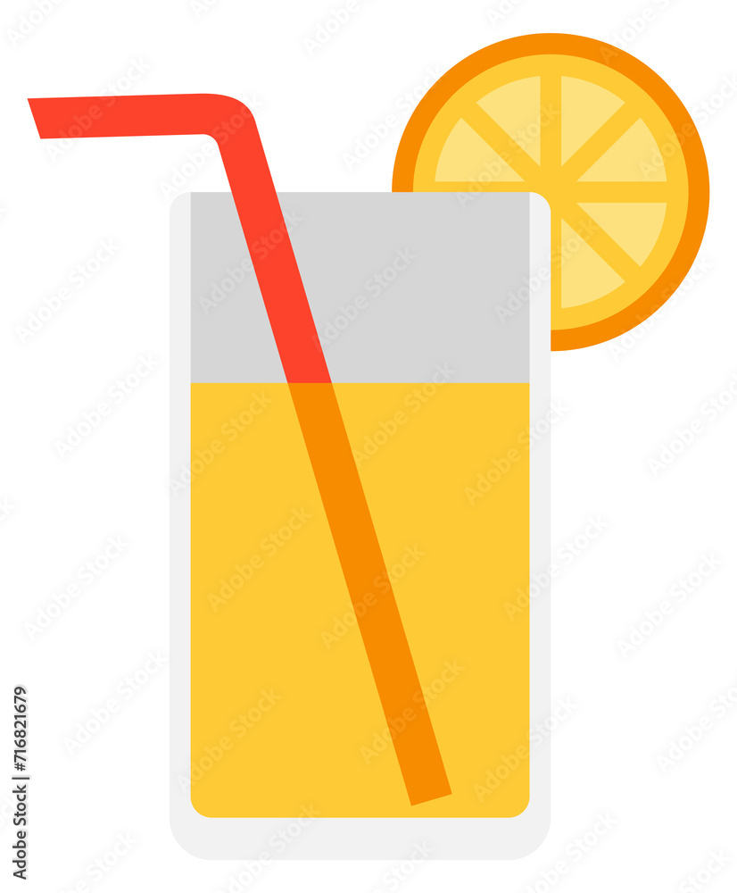 Poster Orange juice color icon. Drink glass with fruit slice