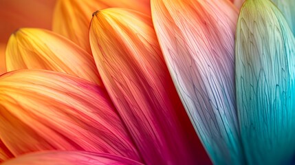 A creative background of abstract petals is captured through macro close-up photography of a vividly colored flower