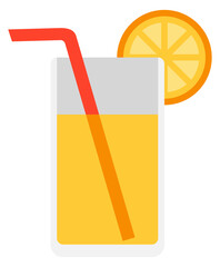 Orange juice color icon. Drink glass with fruit slice