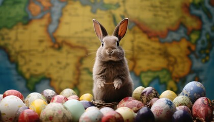 Fototapeta na wymiar Easter bunny surrounded by vibrant Easter egg background
