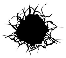 Shot hole with realistic cracks black silhouette