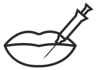 Beauty injection line icon. Female lips with medical syringe