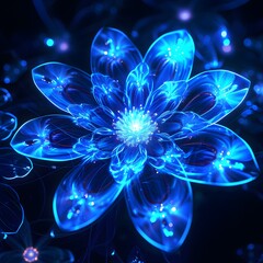 Abstract flower technology background in blue neon.