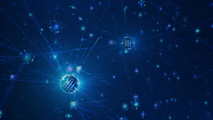 Expansion of Complex AI Network with Large amount of Connected Nodes and Parameters. Chatbot, Artificial Intelligence, Deep or Machine Learning and Large Language Model Visualization