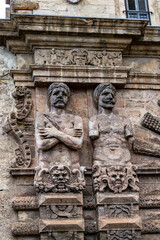 Palermo, Sicily, Italy Statue details of two men on the facade of the palermo Cathedral.